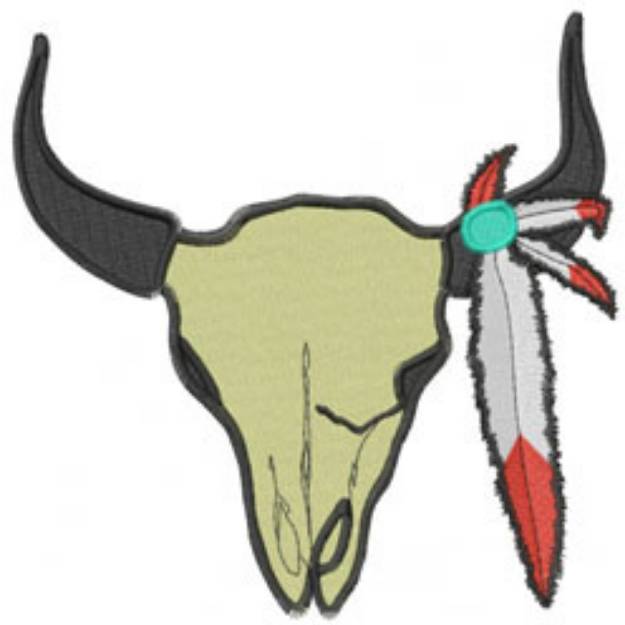 Picture of COWSKULL WITH FEATHERS Machine Embroidery Design