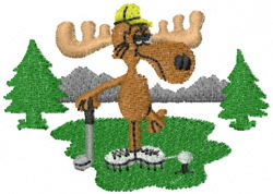 Golfing Moose Machine Embroidery Design