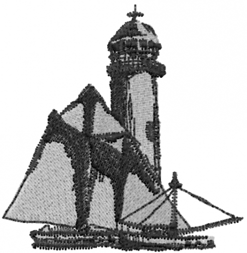 Lighthouse and Sailboats Machine Embroidery Design
