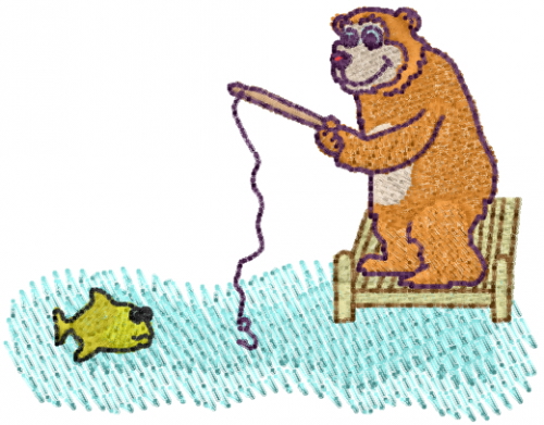 Fishing Bear Machine Embroidery Design