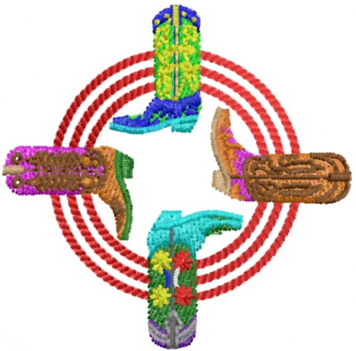 Cowboy Boot Circle Machine Embroidery Design