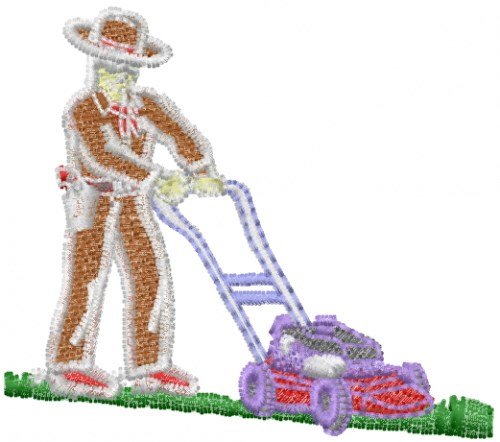 Cowboy Lawn Mower Machine Embroidery Design