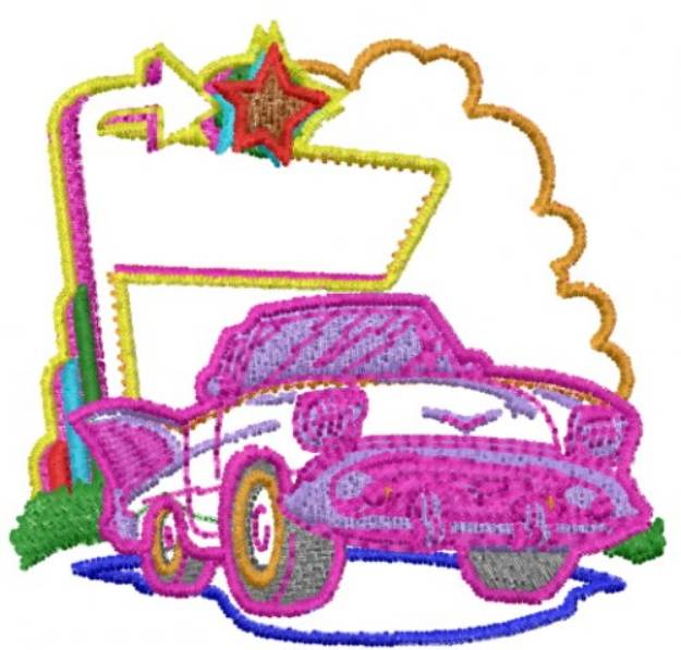 Picture of Car Drive In Machine Embroidery Design