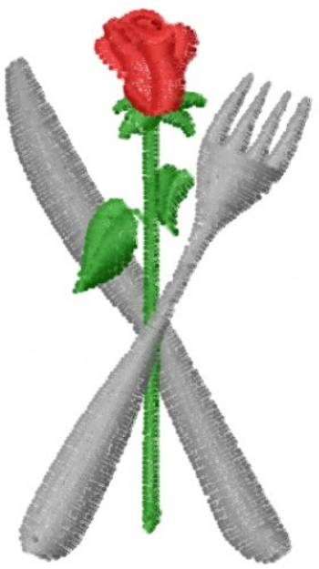 Picture of Fork Knife Rose Machine Embroidery Design