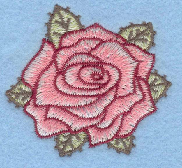 Picture of Rose with Leafs Machine Embroidery Design