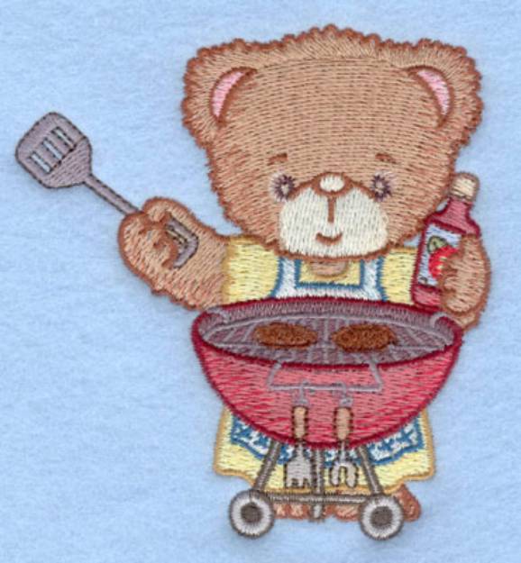 Picture of Bear Grilling Hamburgers Machine Embroidery Design