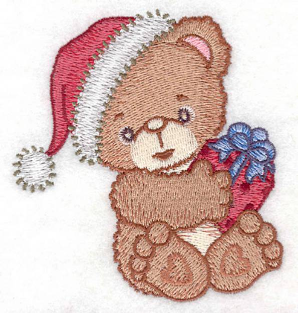 Picture of Christmas Bear & Gift Machine Embroidery Design