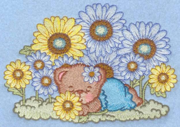 Picture of Teddy Bear and Flowers Machine Embroidery Design