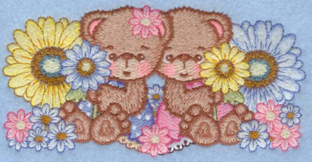 Picture of Teddy Bears and  Flowers Machine Embroidery Design