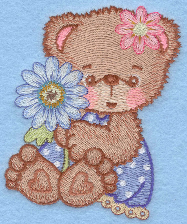 Teddy Bear and Flowers Machine Embroidery Design
