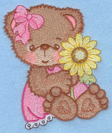 Teddy Bear and Flower Machine Embroidery Design