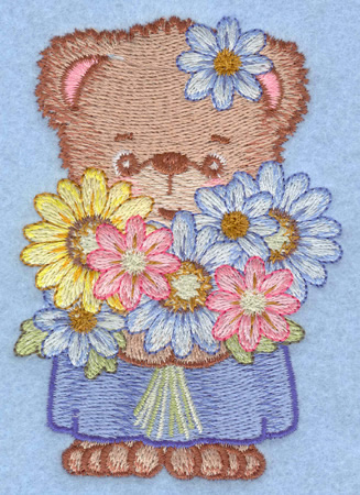 Teddy Bear and Flowers Machine Embroidery Design