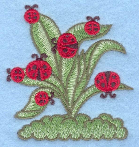Picture of Ladybugs On Plant Machine Embroidery Design