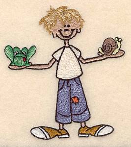 Picture of Boy & Frog & Snail Small Machine Embroidery Design