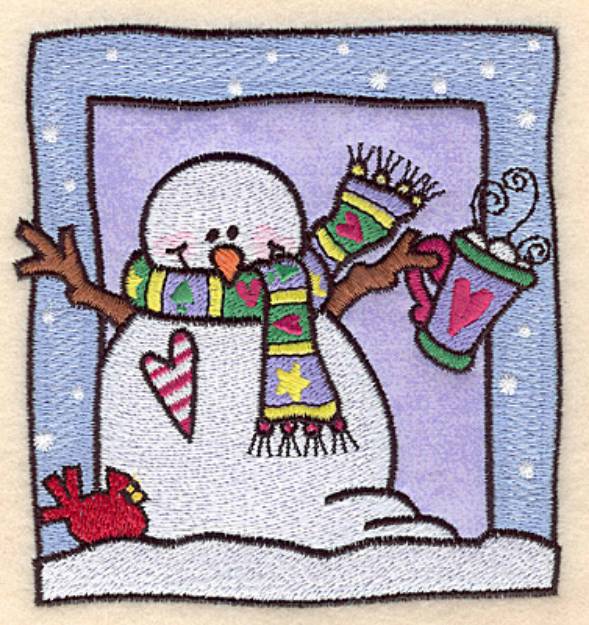 Picture of Snowman & Cocoa Applique Machine Embroidery Design