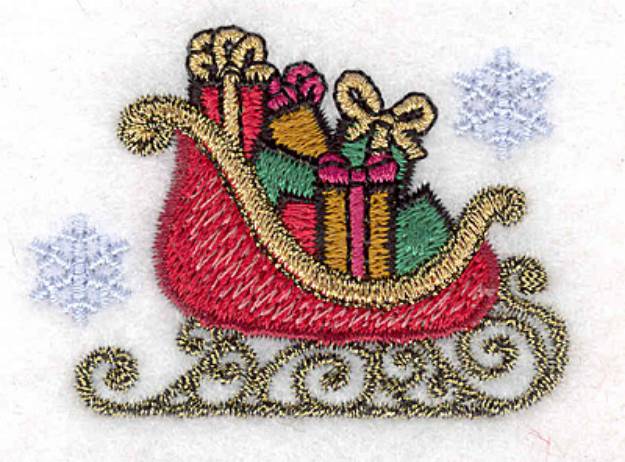 Picture of Small Sleigh & Snowflakes Machine Embroidery Design