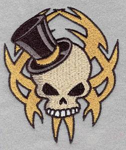 Picture of Skull With Top Hat Small Machine Embroidery Design