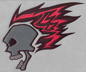 Picture of Flaming Skull Applique Machine Embroidery Design