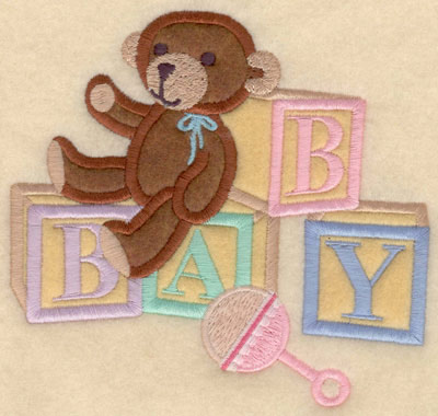 Baby Blocks and Teddy Applique Machine Embroidery Design
