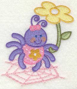 Picture of Smiling Bug On Web Machine Embroidery Design