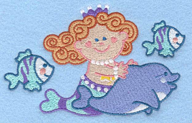 Picture of Mermaid With Dolphin Machine Embroidery Design