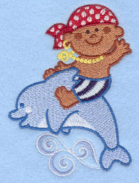 Picture of Pirate Riding Dolphin Machine Embroidery Design