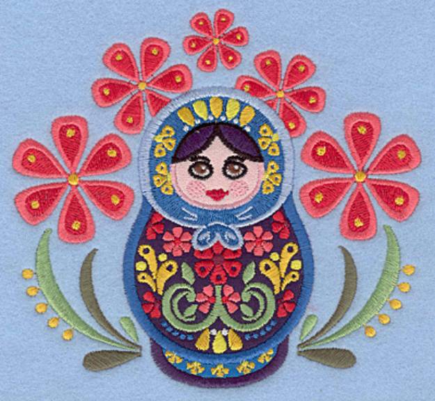 Picture of Matryoshka Applique Doll D with flowers Machine Embroidery Design