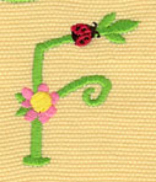 Picture of Ladybug Floral Letter  F Machine Embroidery Design