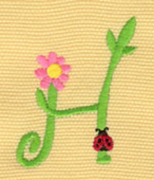 Picture of Floral Ladybug Letter H Machine Embroidery Design