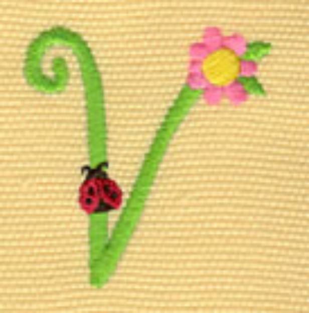 Picture of Ladybug Floral Letter V Machine Embroidery Design