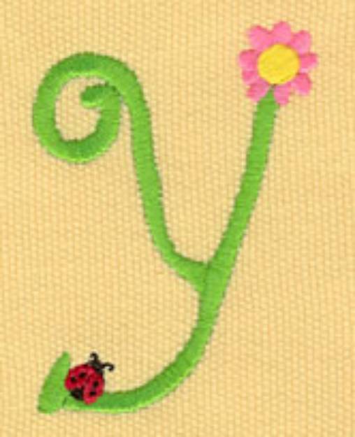 Picture of Ladybug Floral Capital Y Machine Embroidery Design