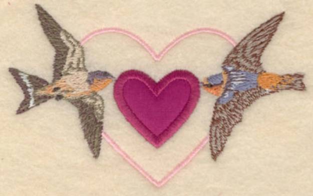 Picture of Birds and Heart Applique Machine Embroidery Design