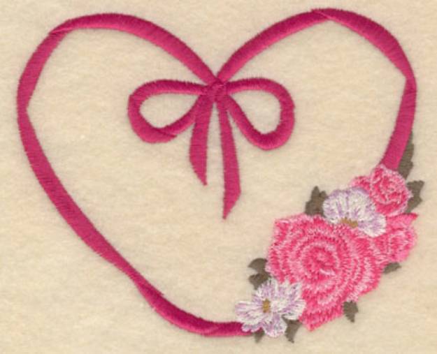 Picture of Floral Ribbon Heart Machine Embroidery Design