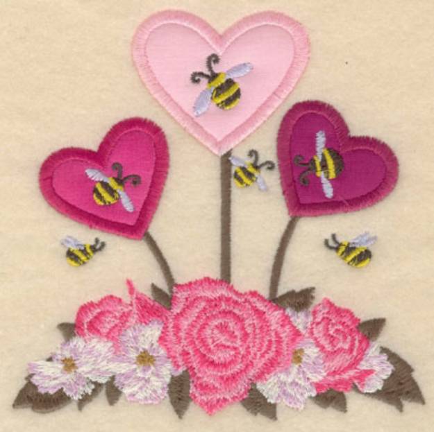 Picture of Floral Heart Appliques Machine Embroidery Design