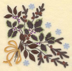 Picture of Holly Pine Boughs Bow  Machine Embroidery Design