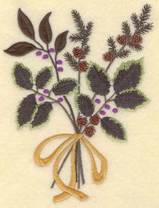 Picture of Holly And Pine Bouquet Machine Embroidery Design