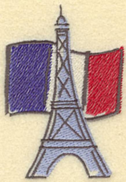 Picture of Eiffel Tower And Flag Machine Embroidery Design