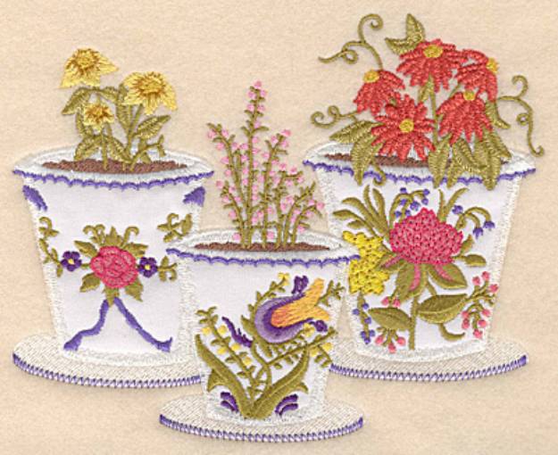 Picture of Flowerpot Trio Applique Machine Embroidery Design