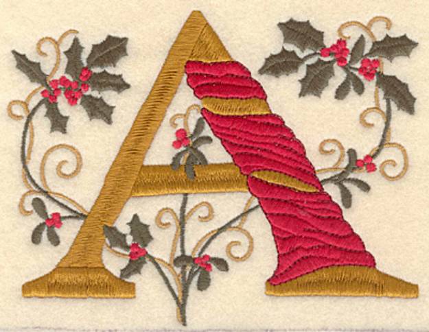 Picture of Holly Christmas Letter A Machine Embroidery Design