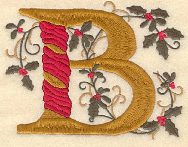 Picture of Holly Christmas Letter B Machine Embroidery Design