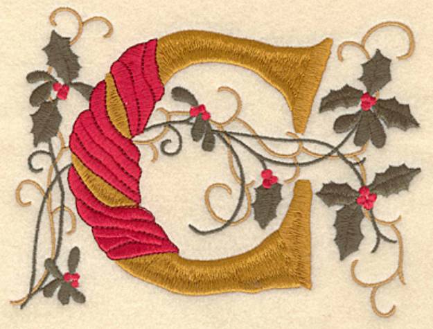 Picture of Holly Christimas Letter C Machine Embroidery Design