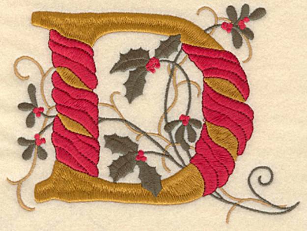 Picture of Holly Christmas Letter D Machine Embroidery Design
