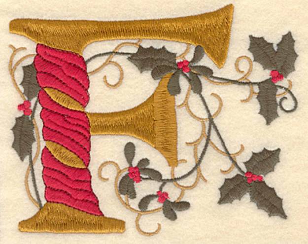 Picture of Holly Christmas Letter F Machine Embroidery Design