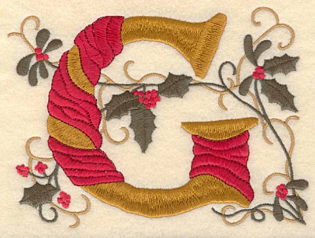Picture of Holly Christmas Letter G Machine Embroidery Design