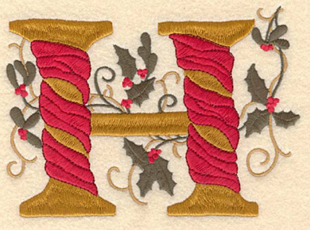 Picture of Holly Christmas Letter H Machine Embroidery Design