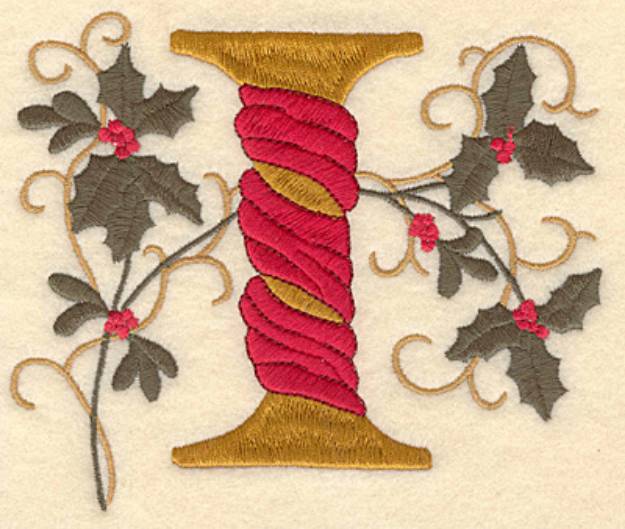 Picture of Holly Christmas Letter I Machine Embroidery Design