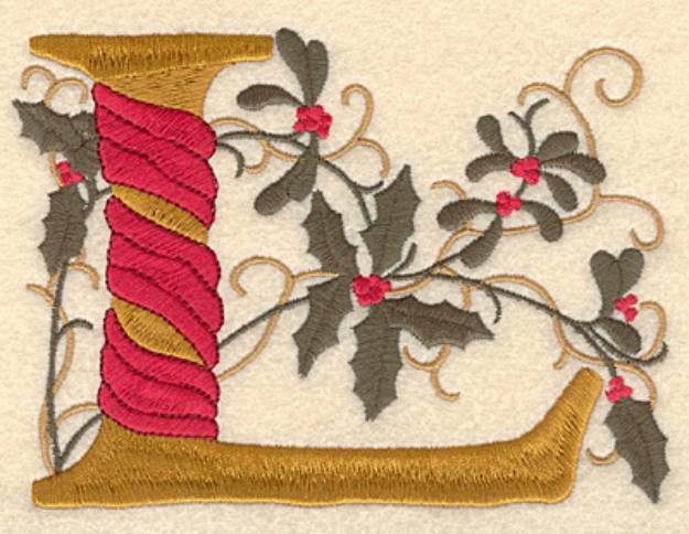 Picture of Holly Christmas Letter L Machine Embroidery Design