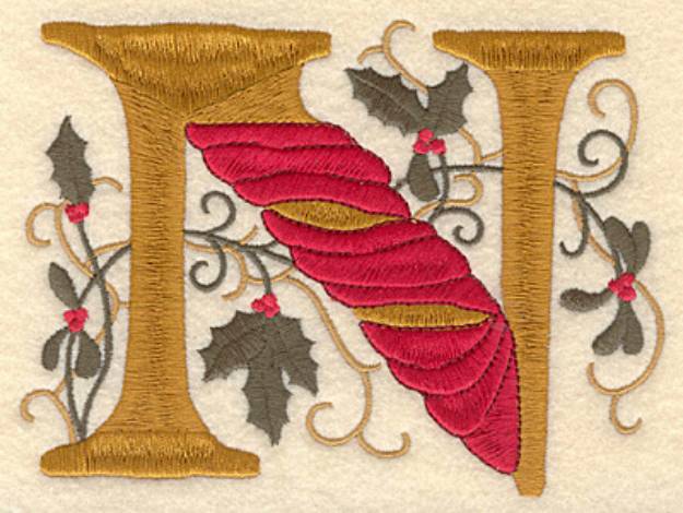 Picture of Holly Christmas Letter N Machine Embroidery Design