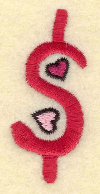Picture of Dollar Sign and Hearts Machine Embroidery Design