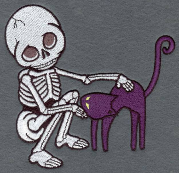 Picture of Large Skeleton And Cat Machine Embroidery Design